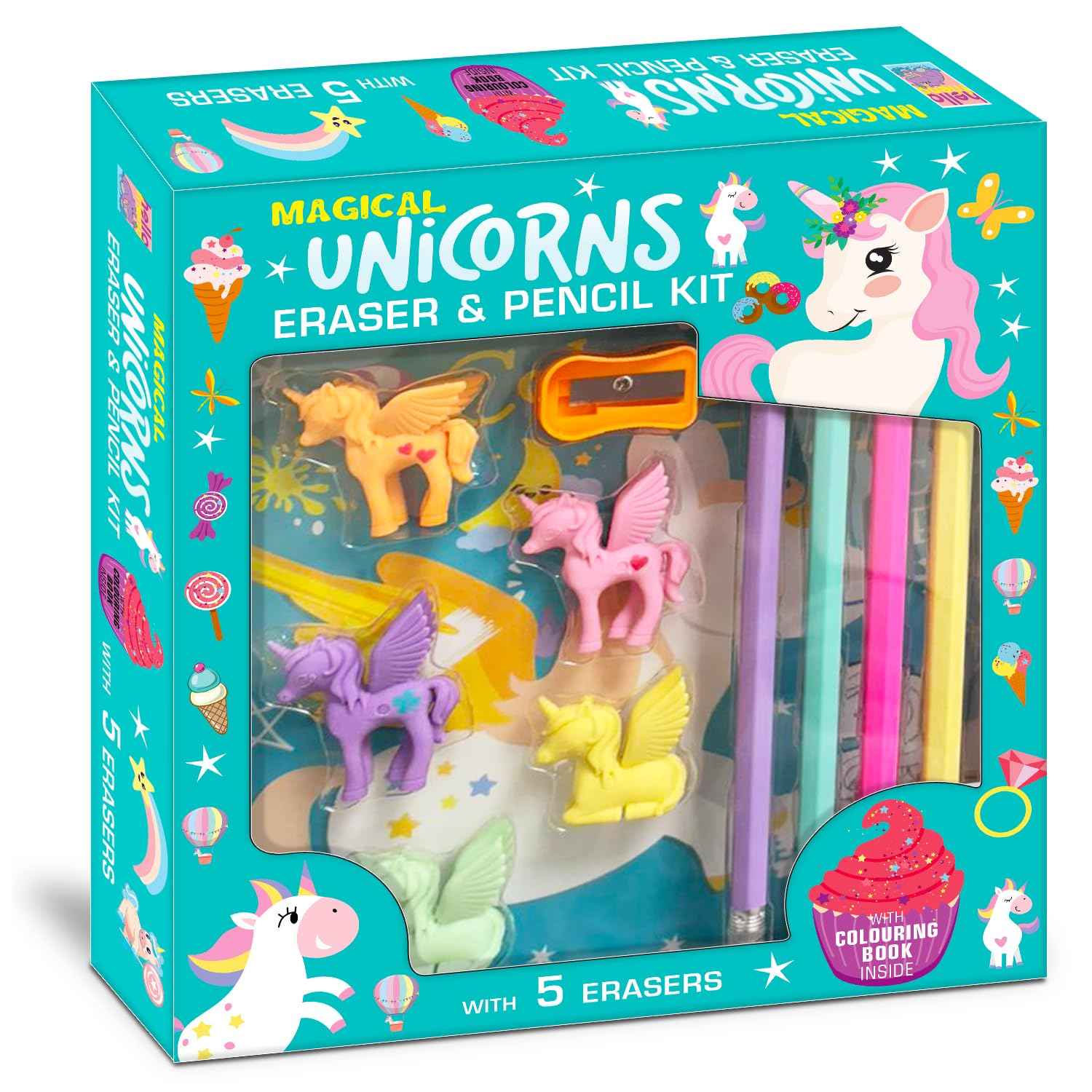 Magic Unicorns Eraser Pencil Set, Stationery Gift Set, Wodden Pencils and Erasers Set, Kids Stationery Kit, Rubber Penci by Bribasi (ISBN: 9789365153262)