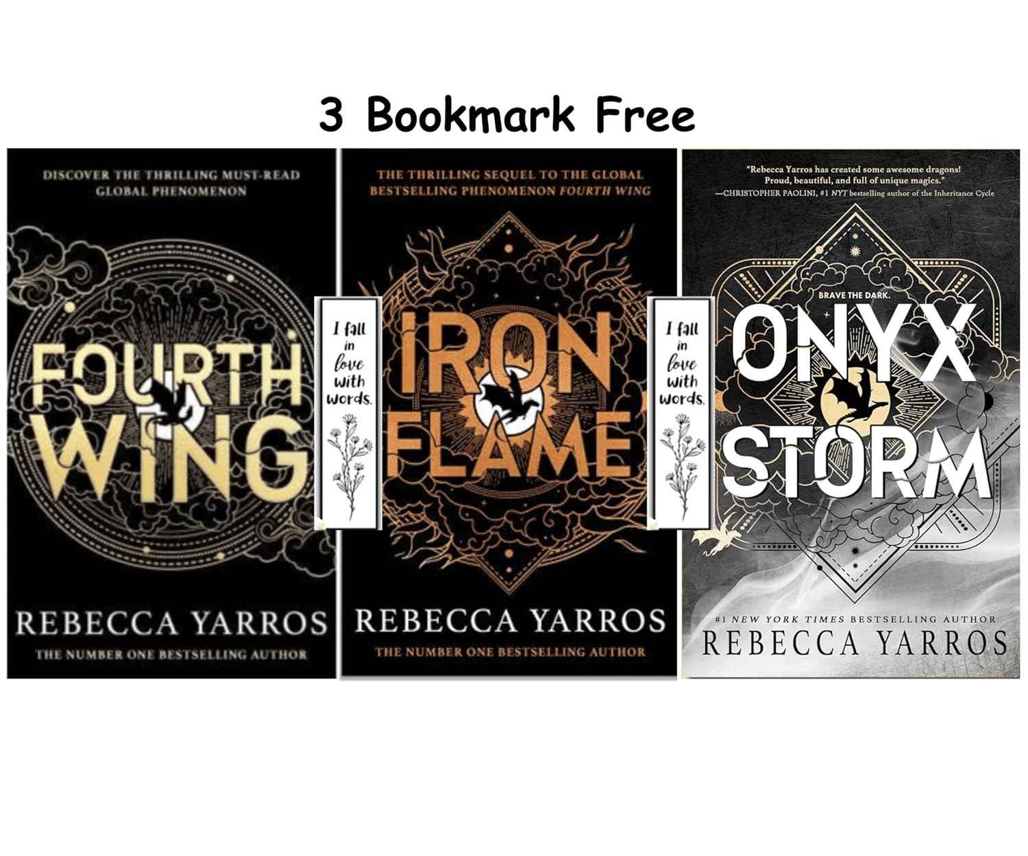 Rebecca Yarross Book Collection, Fourth Wing, Iron Flame, Onyx Storm with Free Bookmarks, 3 Book Set