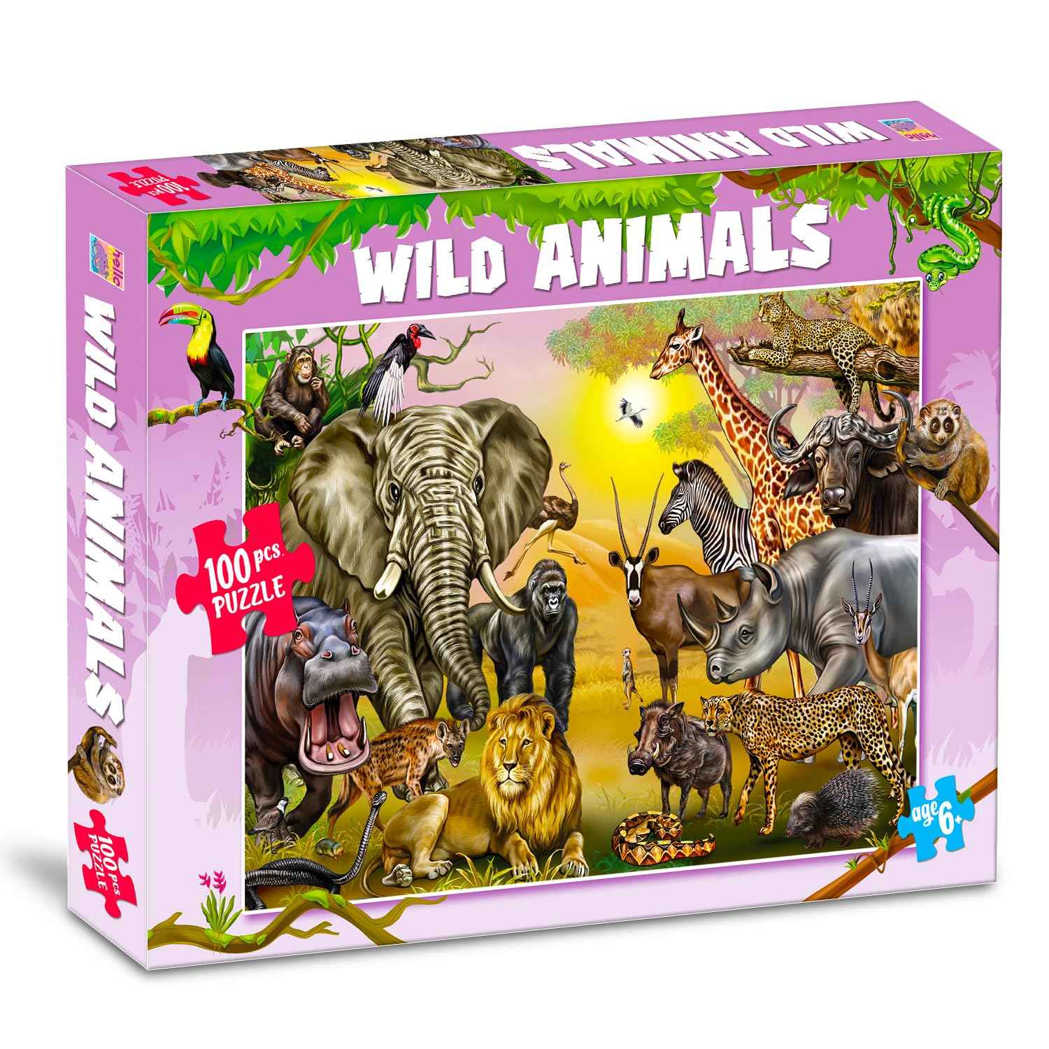 Wild Animals Puzzle Box for Kids - 100 Piece Jigsaw Puzzle | Travel & Wildlife Brain Games for Children Ages 6-12 | Educ by Brijbasi (ISBN: 9789365155365)