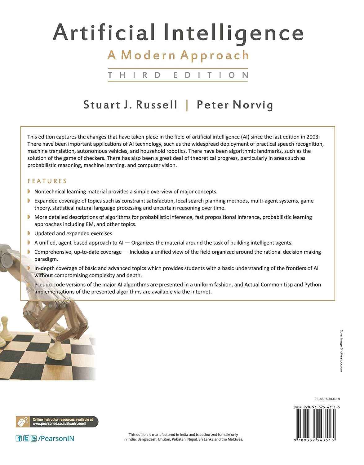 Artificial Intelligence: A Modern Approach (3rd Edition) by Stuart J. Russell & Peter Norvig – Paperback (ISBN: 9789332543515)