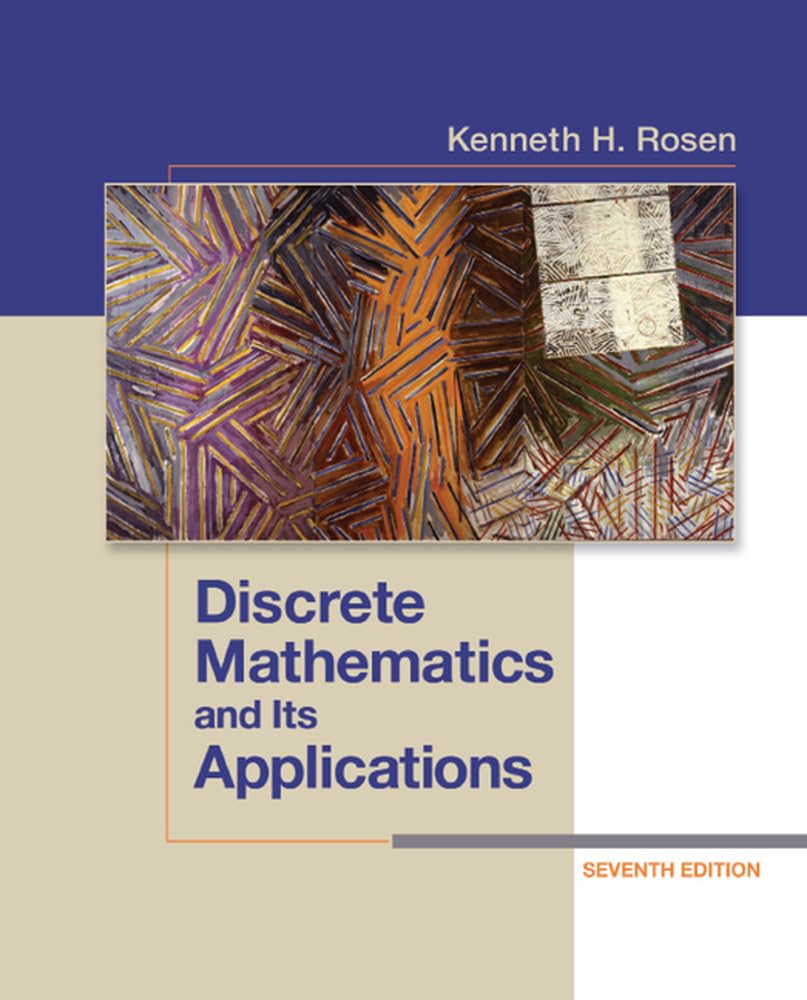Front cover of the hardcover textbook 'Discrete Mathematics and Its Applications' 7th Edition by Kenneth H. Rosen, published by McGraw-Hill.