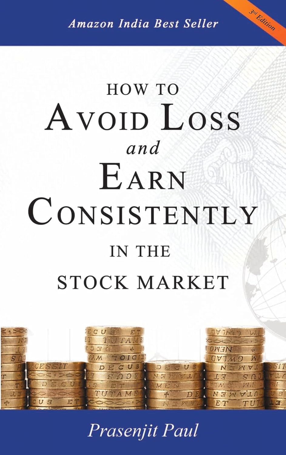 Book cover of 'How to Avoid Loss and Earn Consistently in the Stock Market' by Prasenjit Paul with gold coins and a blue background.