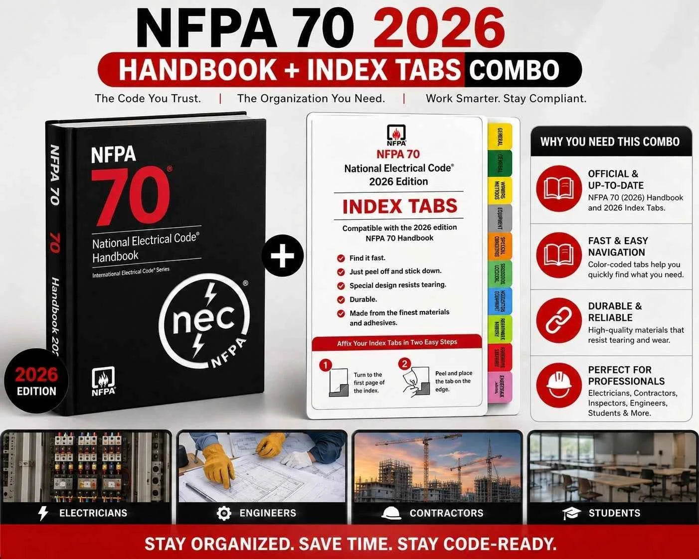 NFPA 70 National Electrical Code 2026 Handbook + Official Index Tabs 2026 Combo Set – Hardcover Edition