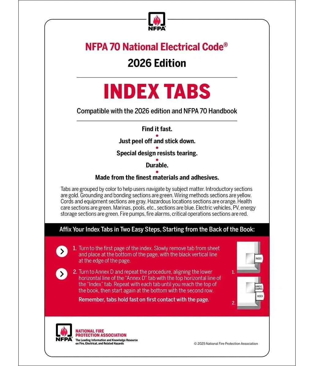 NFPA 70 NEC 2026 Spiral Code Book + Official Color-Coded Index Tabs Combo Set