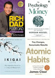 4 Book Set Rich Dad Poor Dad, The Psychology of Money, Atomic Habits+ Ikigai PB image 1