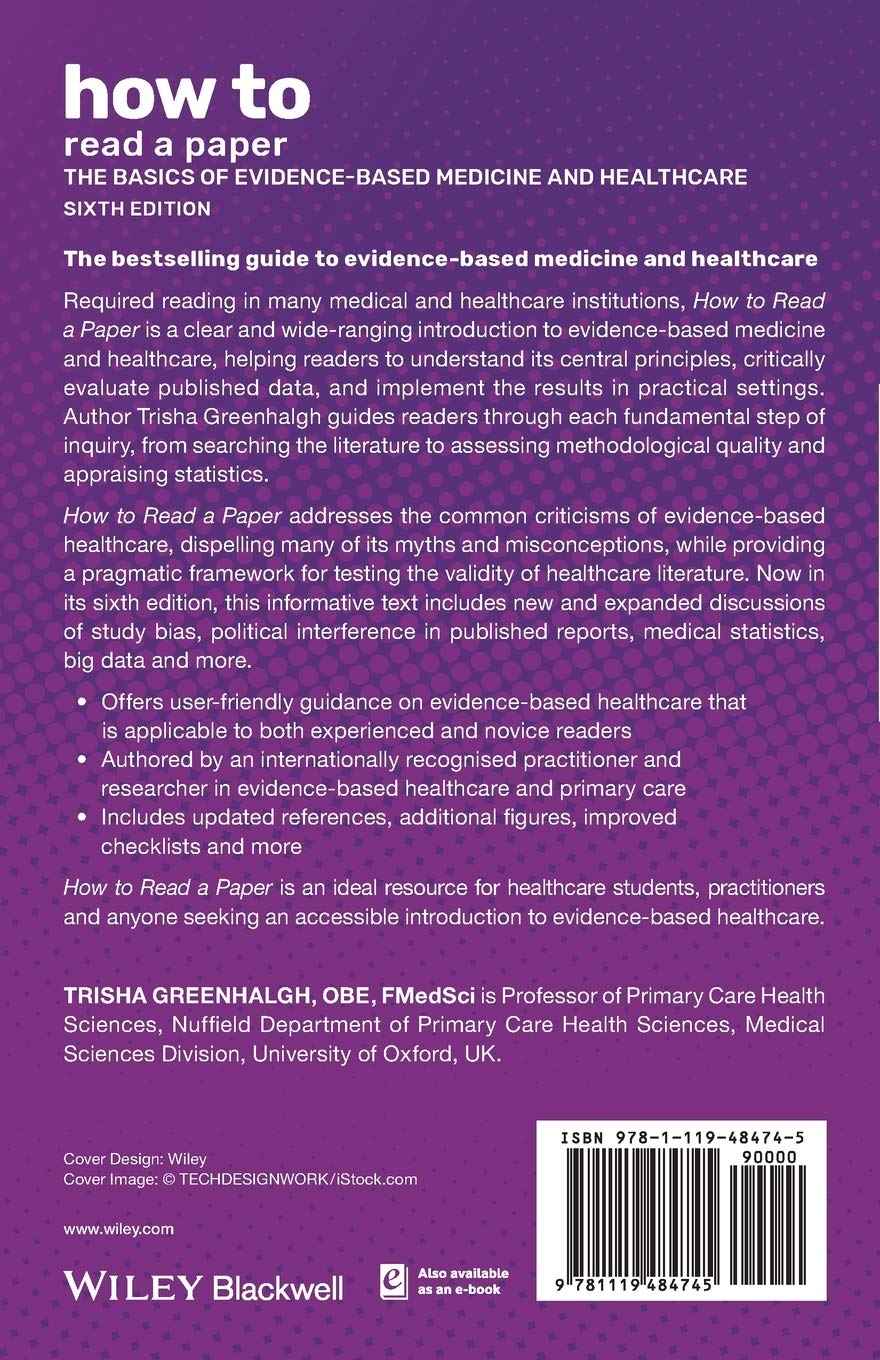 Evidence-Based Healthcare – How to Read a Paper Trisha Greenhalgh |9781119484745|