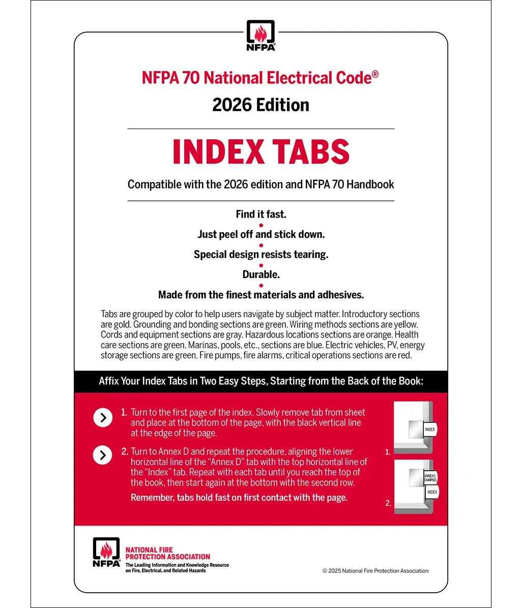 NFPA 70 National Electrical Code 2026 + Index Tab Combo National Fire Protection Association